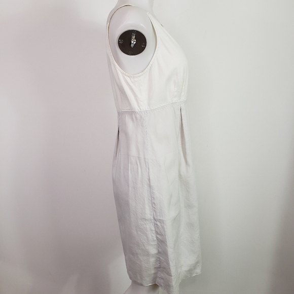 Rebecca Taylor cotton linen sleeves dress colorblock 2-tone beaded neck - Picture 5 of 10